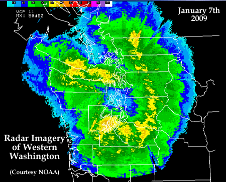 Radar Imagery of Western Washington, January 7th, 2009