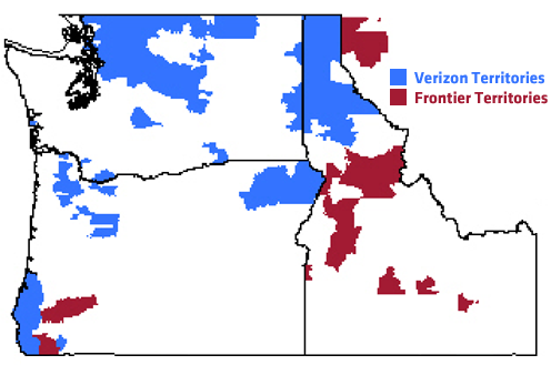 Verizon and Frontier Territories in the Pacific Northwest