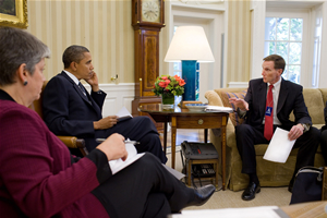 President Obama meets with TSA Administrator John Pistole and Secretary of Homeland Security Janet Napolitano