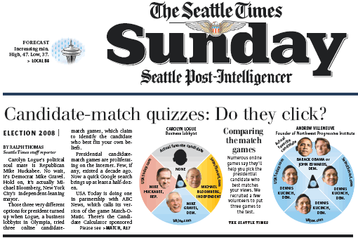 Snapshot of Seattle Times story on matchmaking quizzes