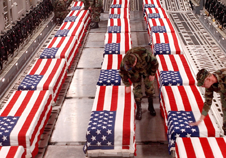 Fallen soliders lying in caskets