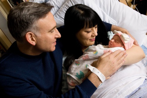 Dow Constantine and Shirley Carlson with their newborn daughter