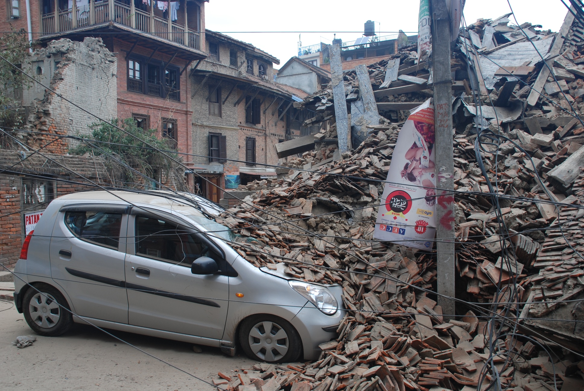 Collapsed buildings in Kathmandu, Nepal