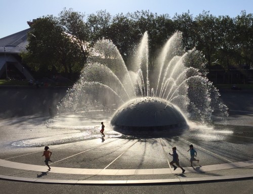 Kids playing in the International Fountain