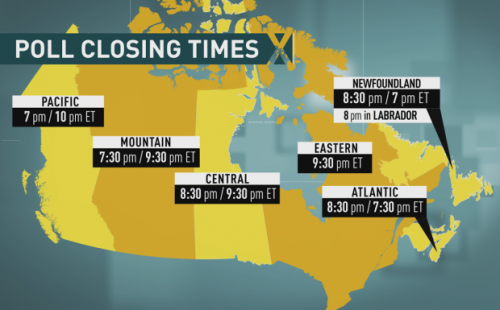Canadian poll closing times