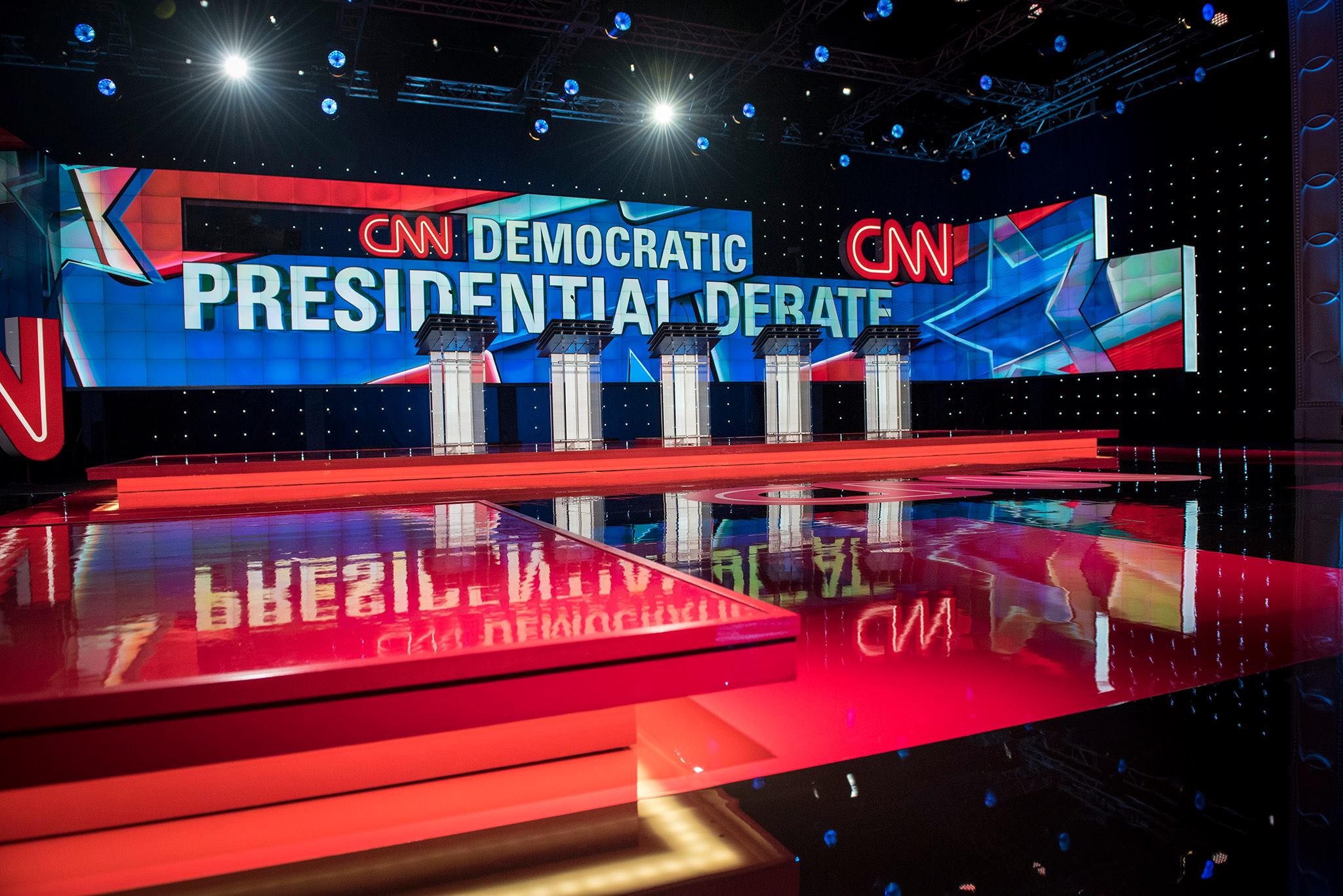 Debate podiums at Democratic presidential debate