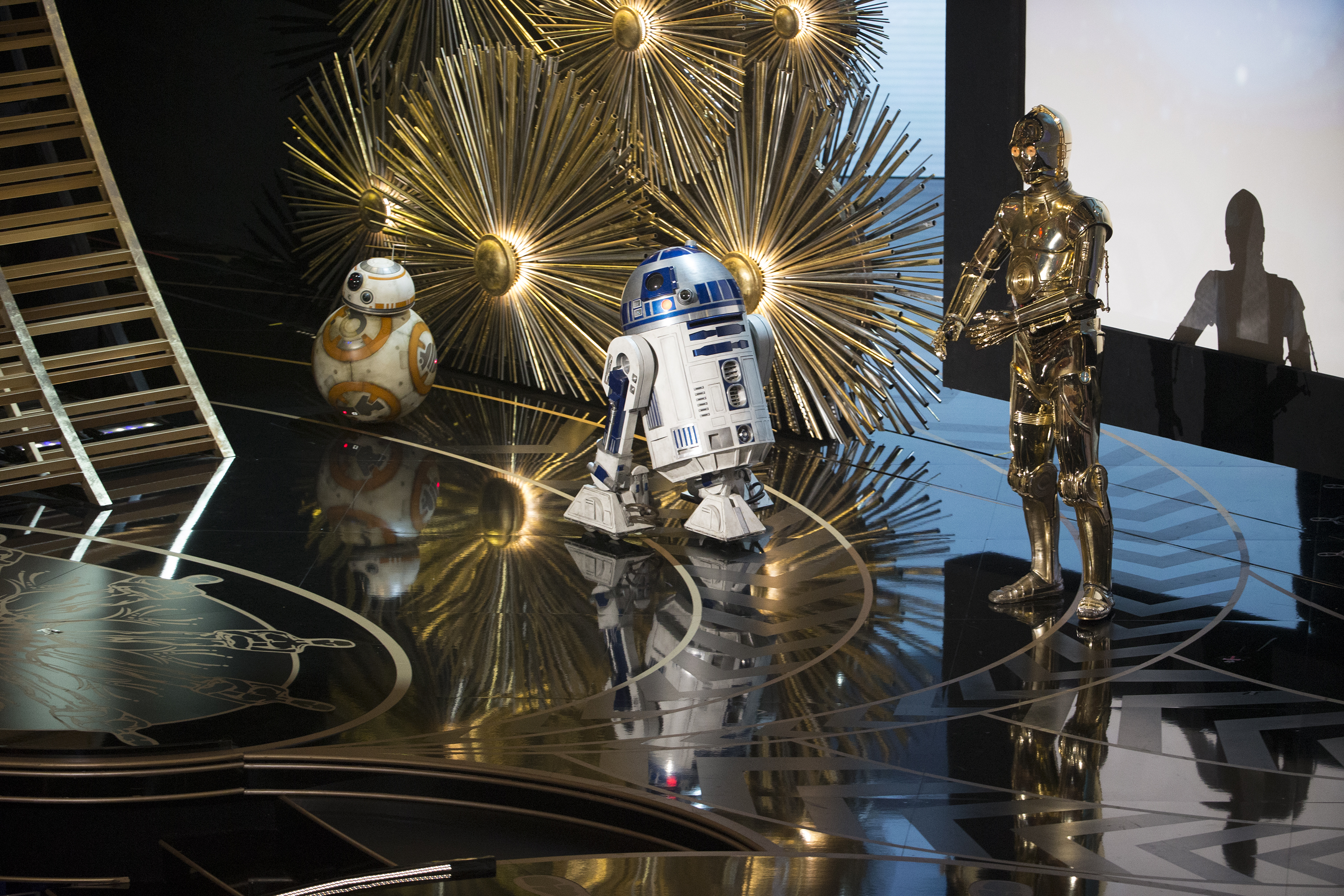 BB-8, R2-D2, C-3PO at the Oscars