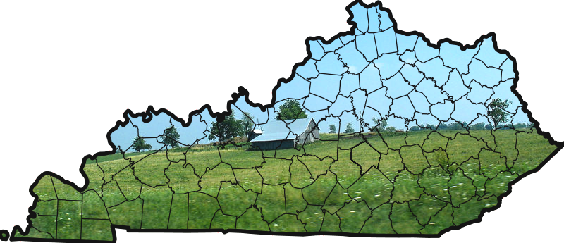 Map of Kentucky with farm background