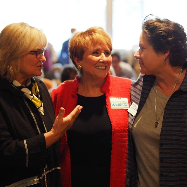 41st LD Senate candidate Lisa Wellman confers with First Lady Trudi Inslee and Tina Podlodowski at her campaign kickoff