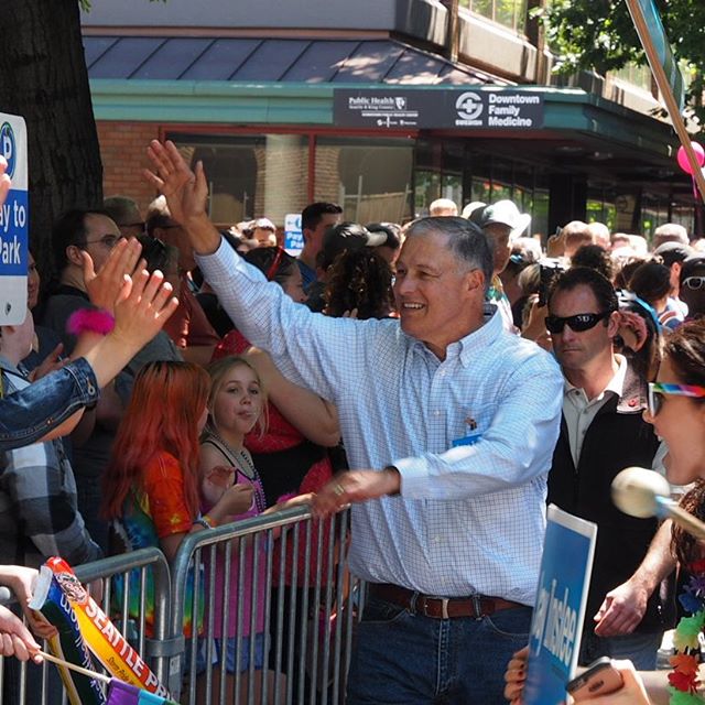 PRIDE 2016: Governor Jay Inslee shakes hands with paradegoers