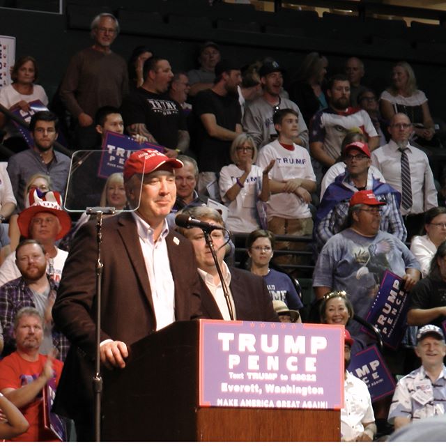 NPI takes you inside Donald Trump’s Everett rally: BP’s favorite state senator Doug Ericksen gets the speaking program started