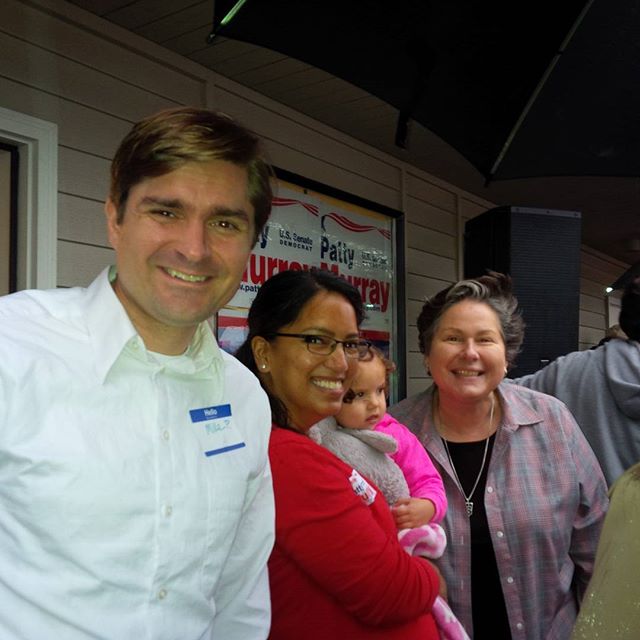 Democratic candidates Mike Pellicciotti, Kristine Reeves, and Tina Podlodowski at a get-out-the-vote rally in Federal Way