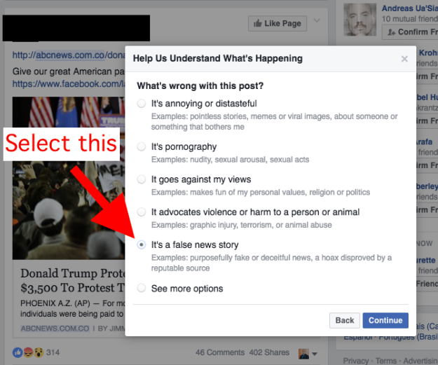 Report fake news to Facebook (BuzzFeed)