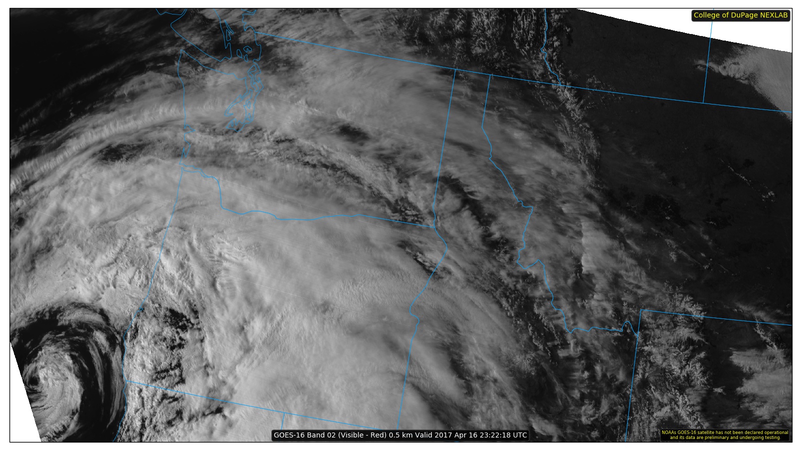 NEXLAB Experimental Satellite -- Visible Imagery for Pac. Northwest US (GOES16)
