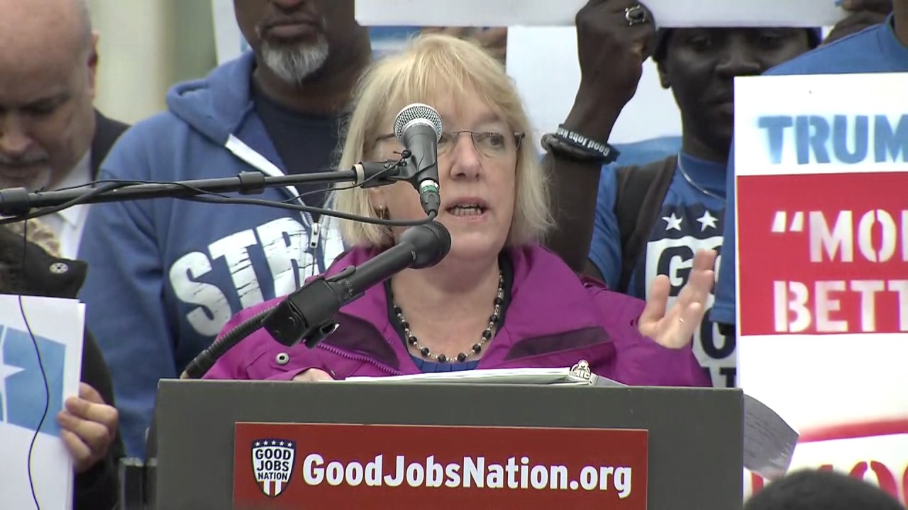 Patty Murray speaking at a minimum wage rally