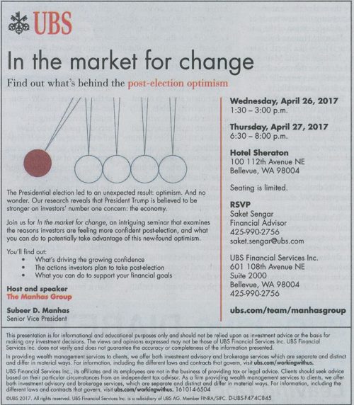 A UBS ad from The Seattle Times
