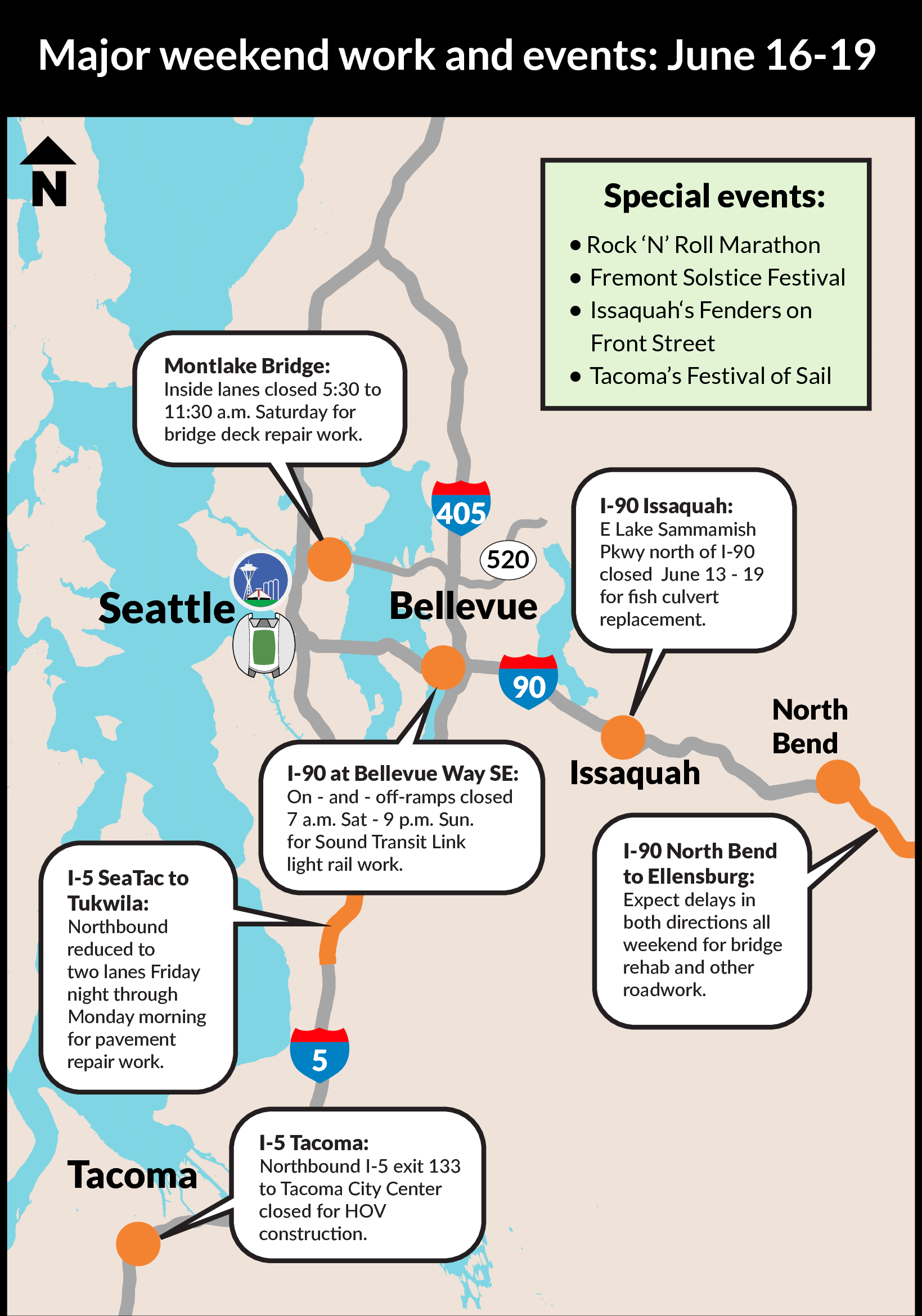 Heads up: Lots of construction projects will affect Puget Sound highways this weekend