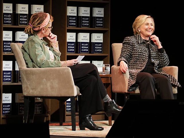Hillary Clinton shares a light moment with her Seattle audience