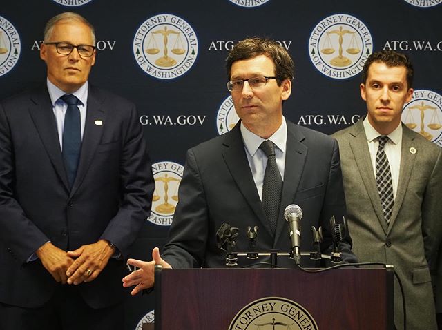 Attorney General Bob Ferguson announces a new lawsuit against the Trump regime, this time over the theft of Bangor funds for Trump's vanity wall