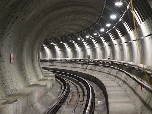 Inside Sound Transit's new Roosevelt Station: A magnified view from the platform of one of two tunnels leading to Northgate
