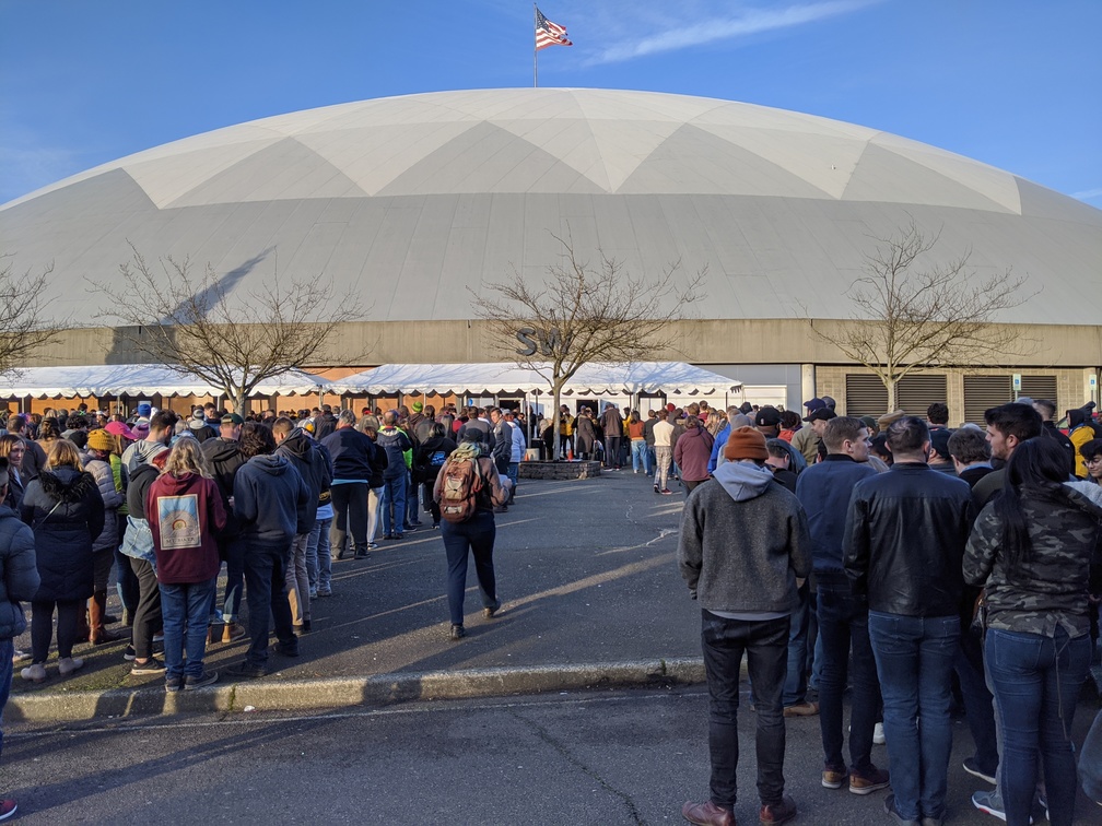 Bernie Sanders supporters queue up outside Tacoma Dome