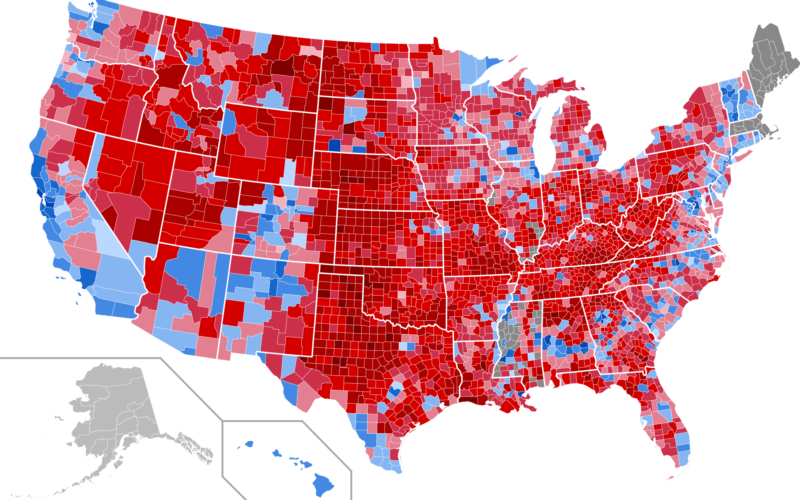 Incomplete map of U.S. presidential results by county