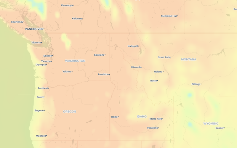 Visualization of temperatures in the Pacific Northwest during June heatwave