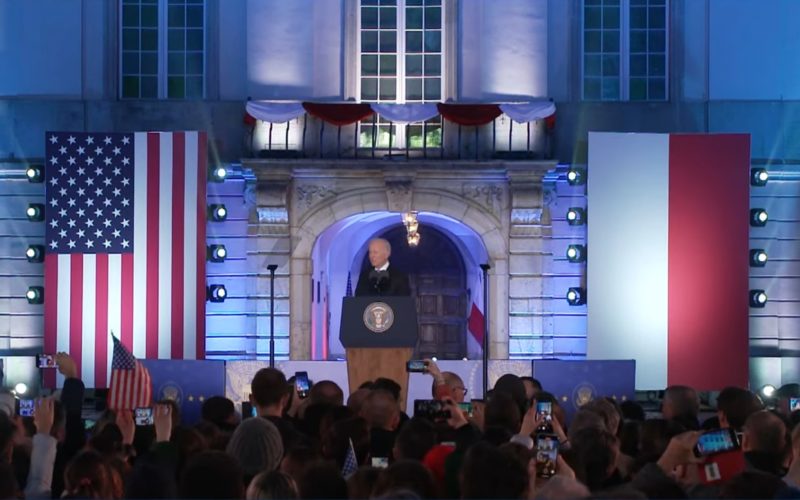President Biden speaking in Warsaw