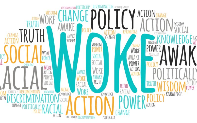 Word cloud centered on the word "woke"