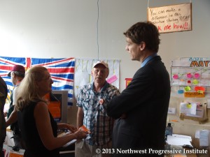 David Eby talks with supporters