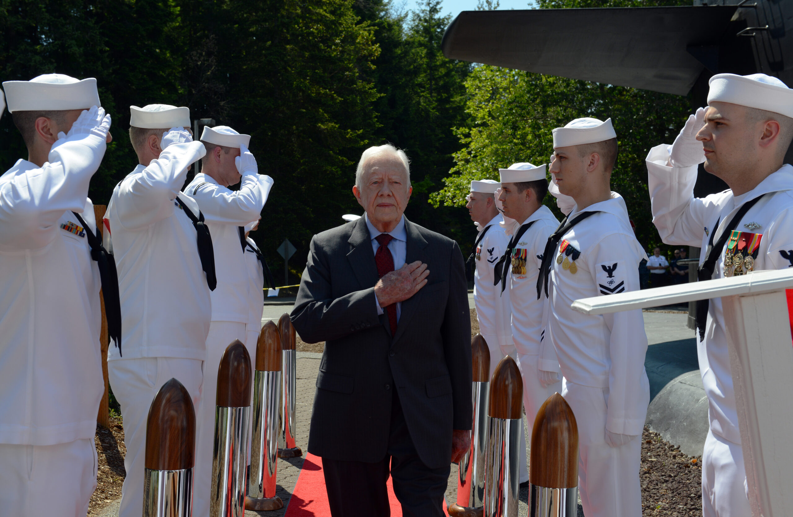 Former President Carter arrives for USS Jimmy Carter change of command