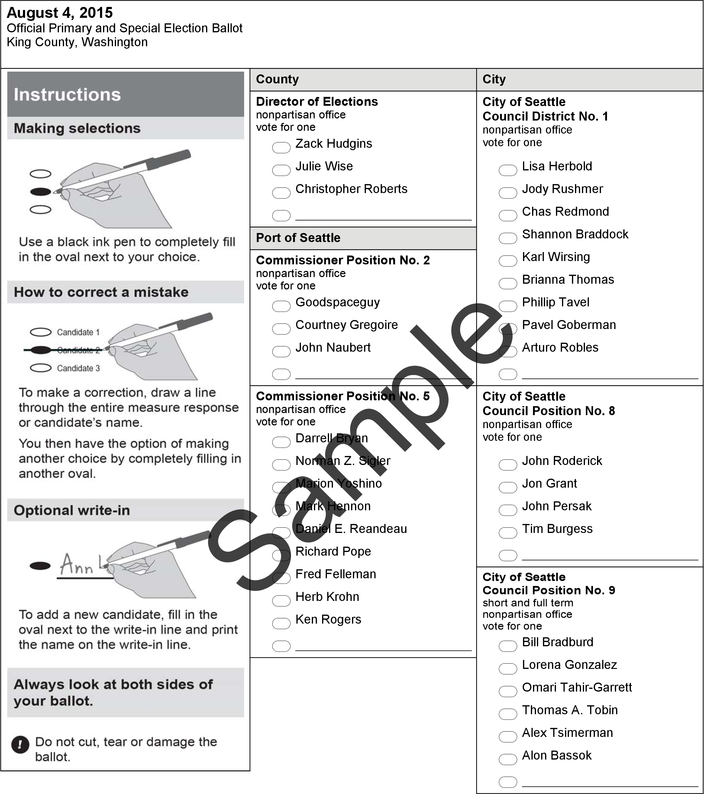 Sample ballot for the August 2015 Top Two Election