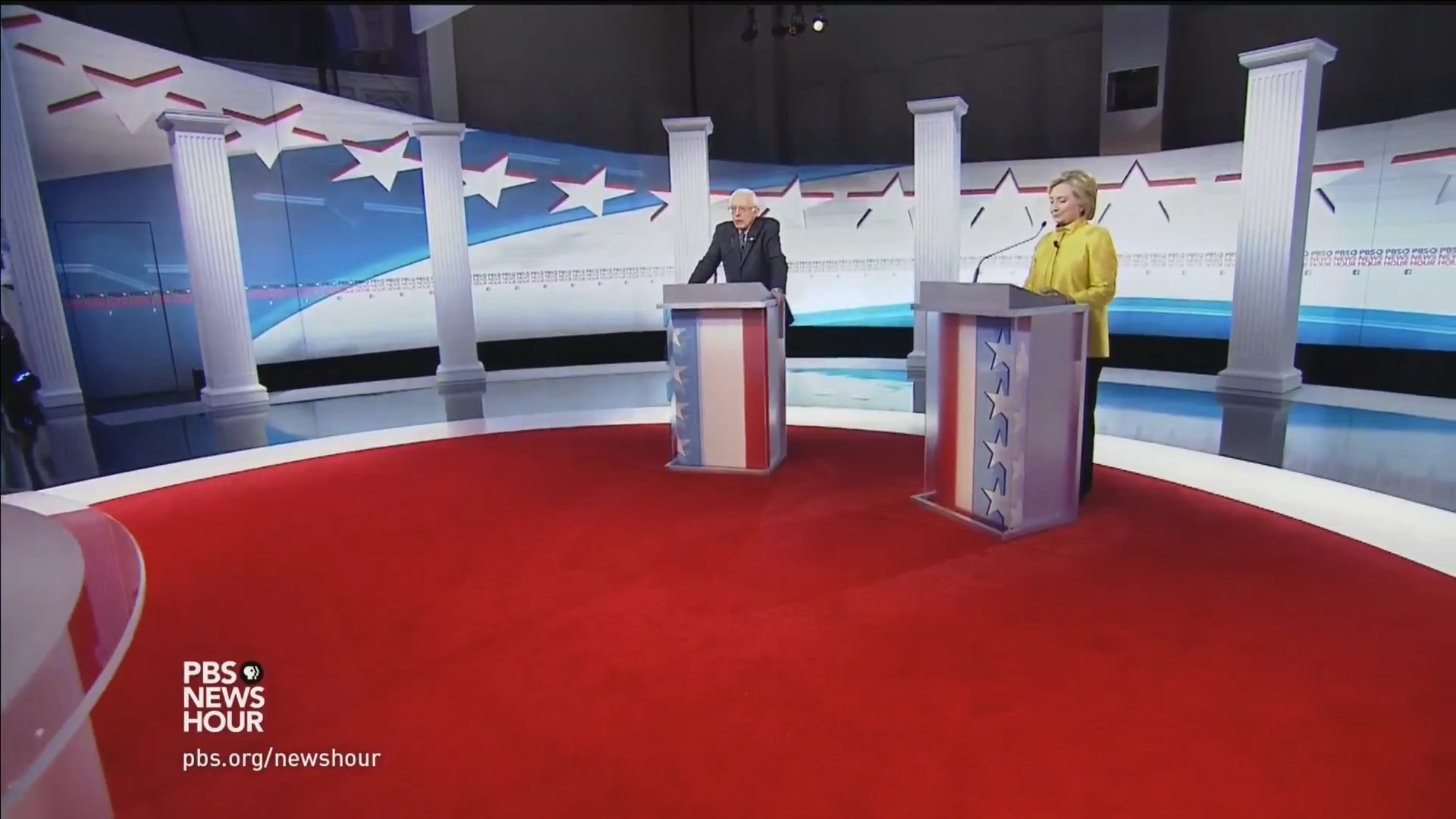 Bernie Sanders and Hillary Clinton at the sixth Democratic debate