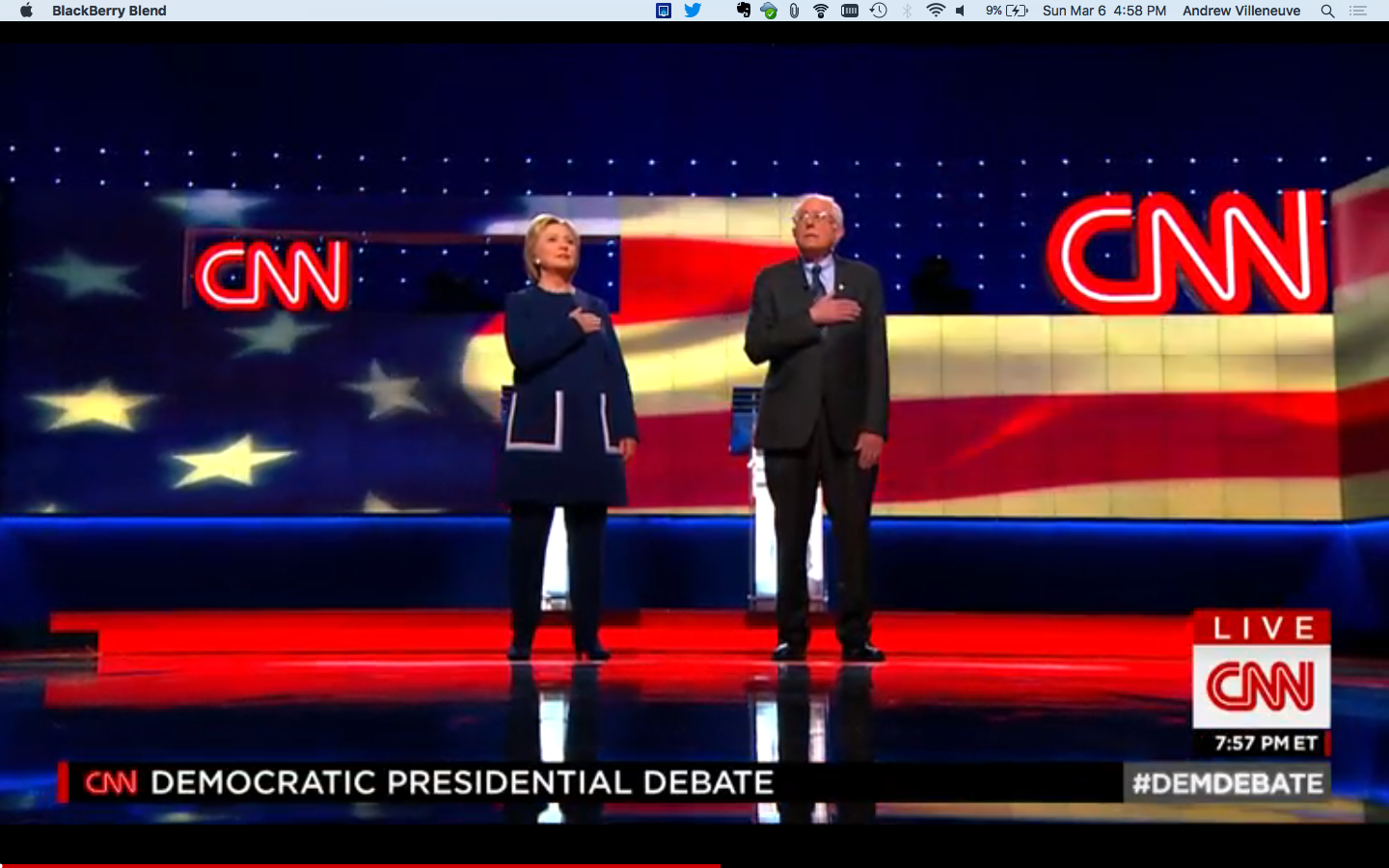 Hillary Clinton and Bernie Sanders on stage