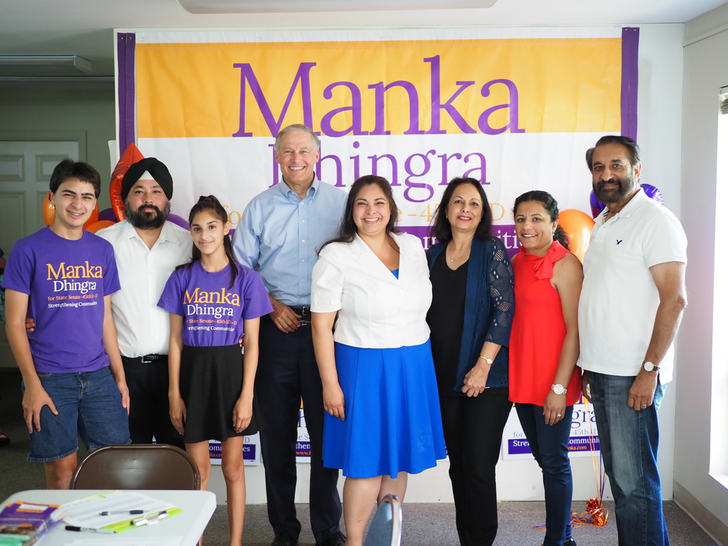 Manka Dhingra and her family with Governor Inslee