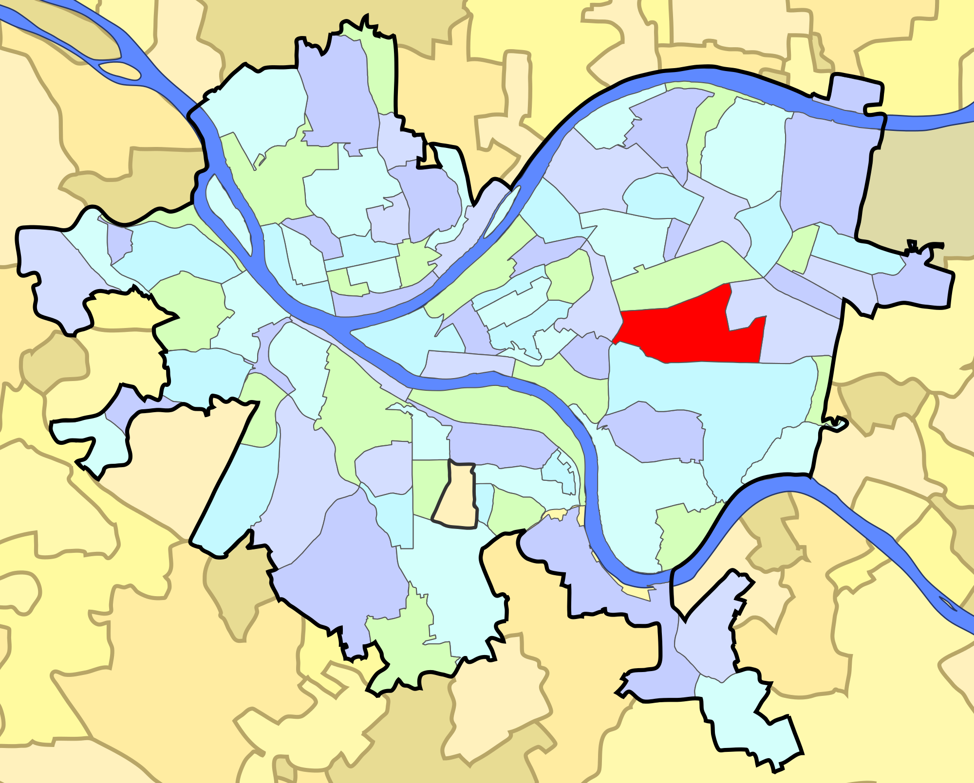 Map of Squirrel Hill, Pittsburgh