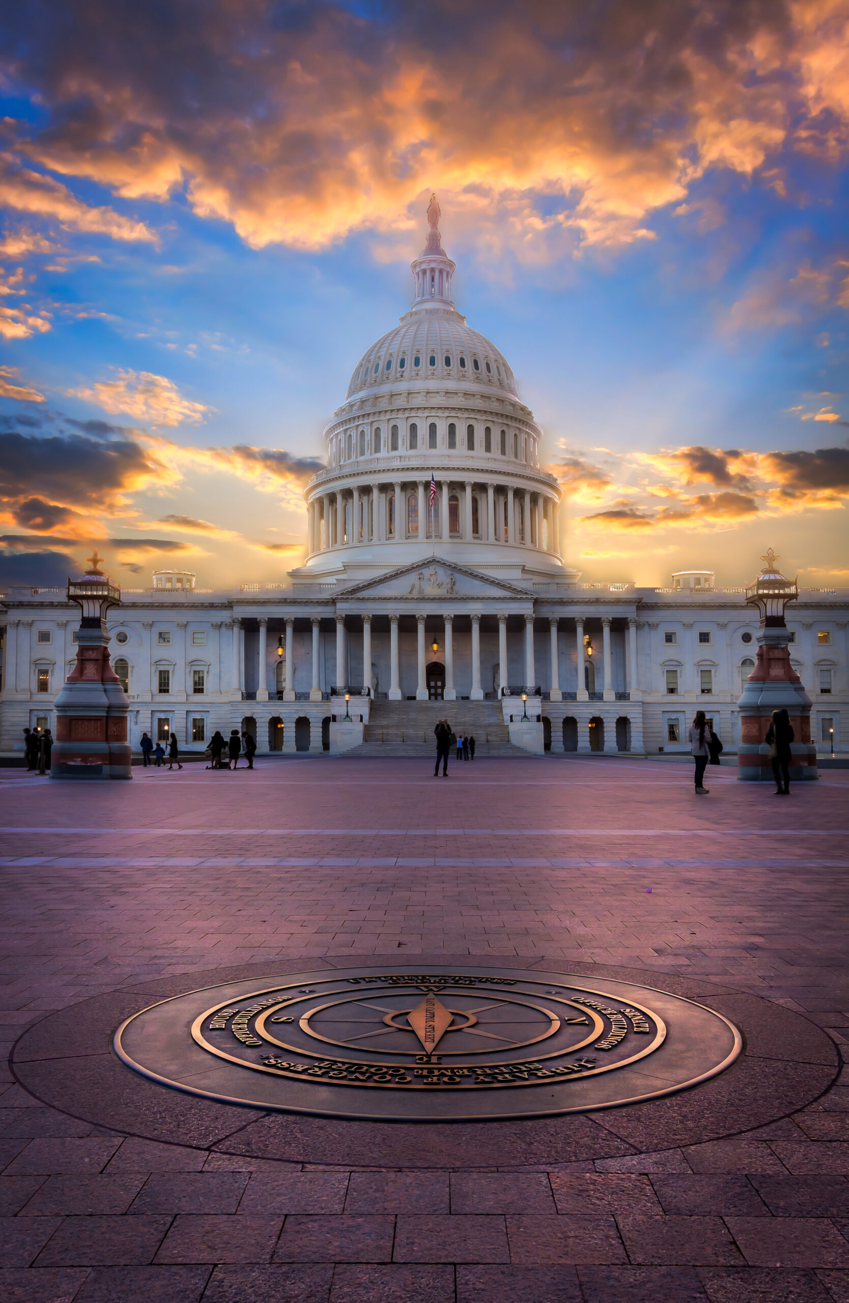 Golden light spills over the U.S. Capital building emblazing the Arc Of Washington.
