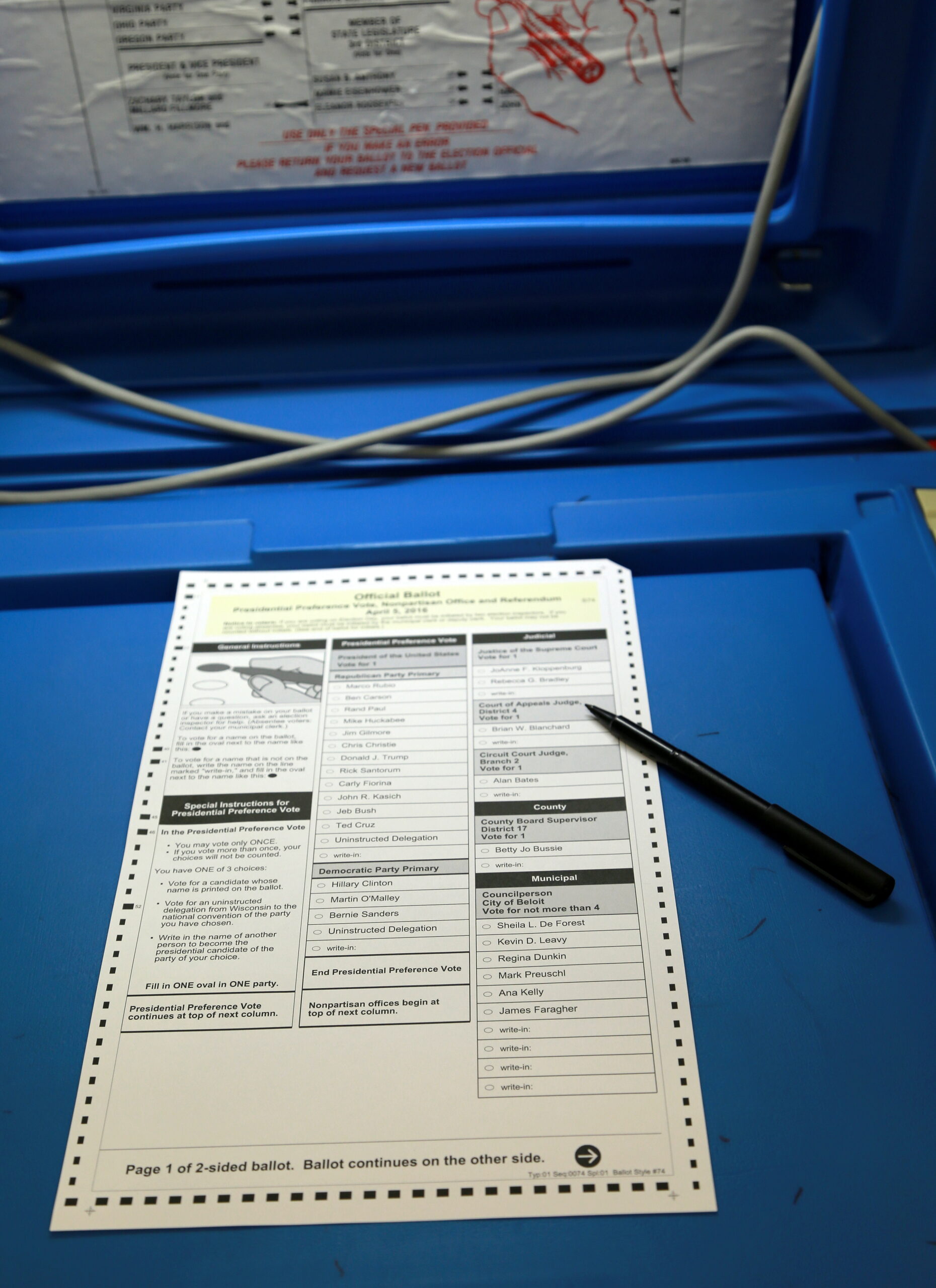 A ballot at a polling place