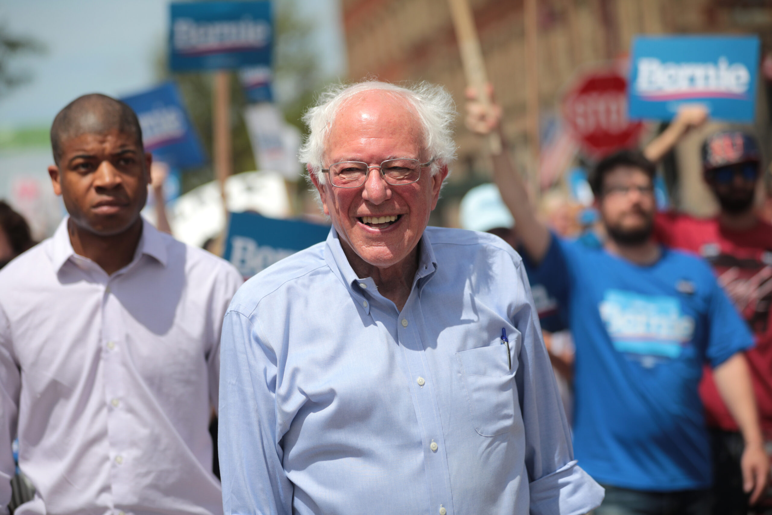 Bernie Sanders walking in a parade