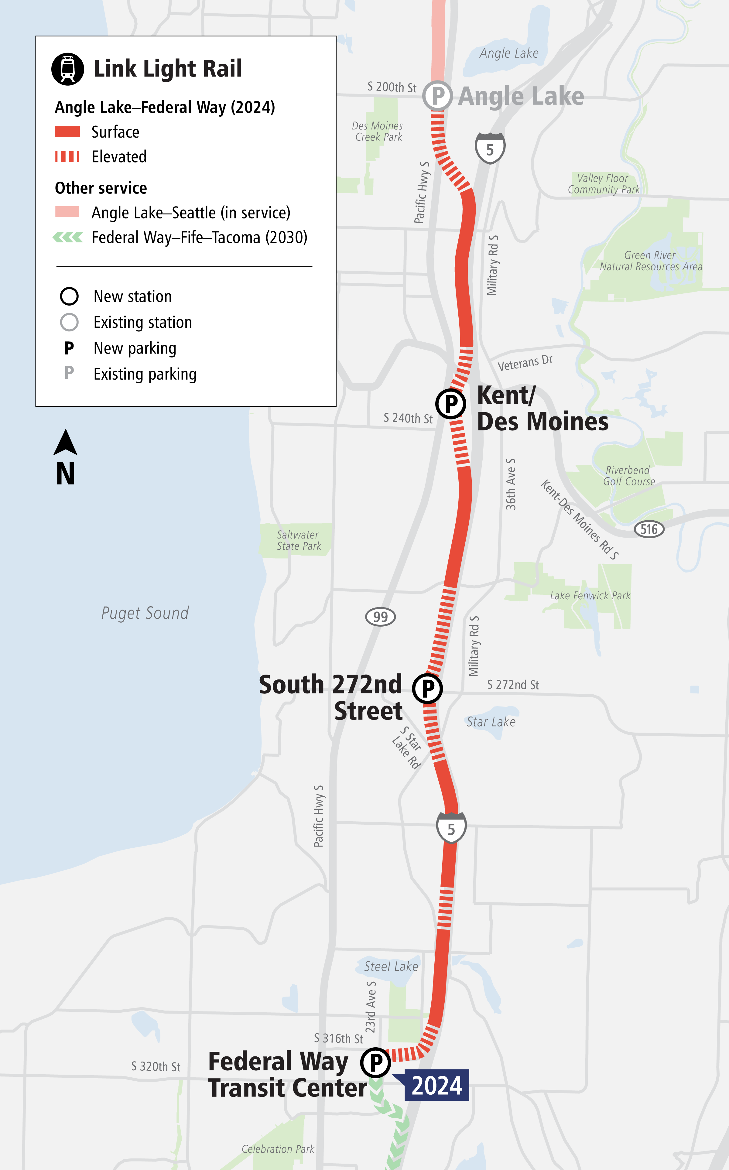 Map of the Federal Way Link extension