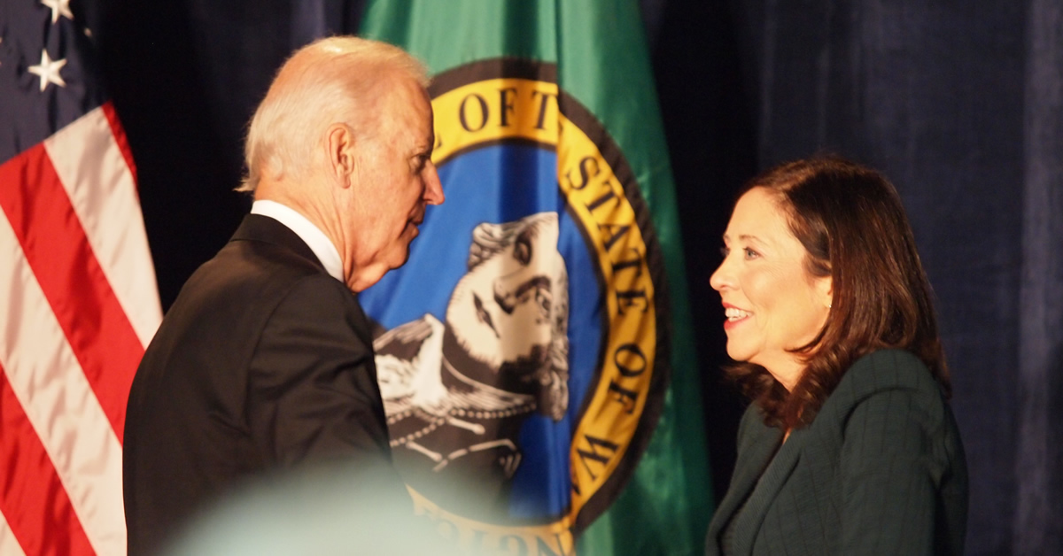 Joe Biden greets Maria Cantwell