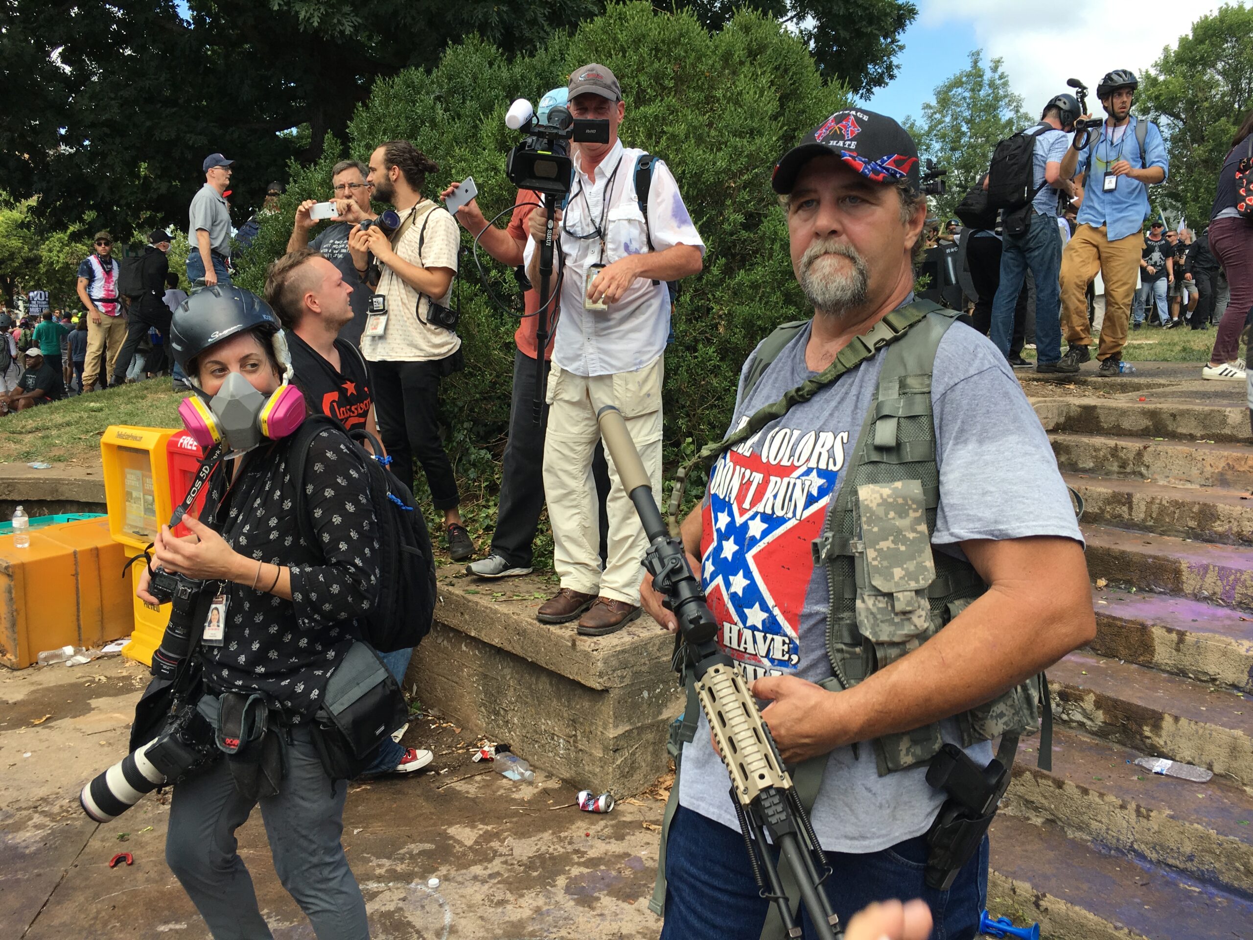 Man in Confederate flag t-shirt