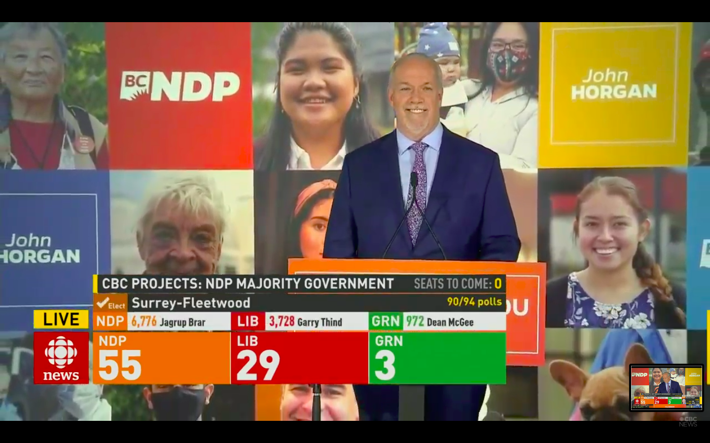 John Horgan gives victory speech after snap election