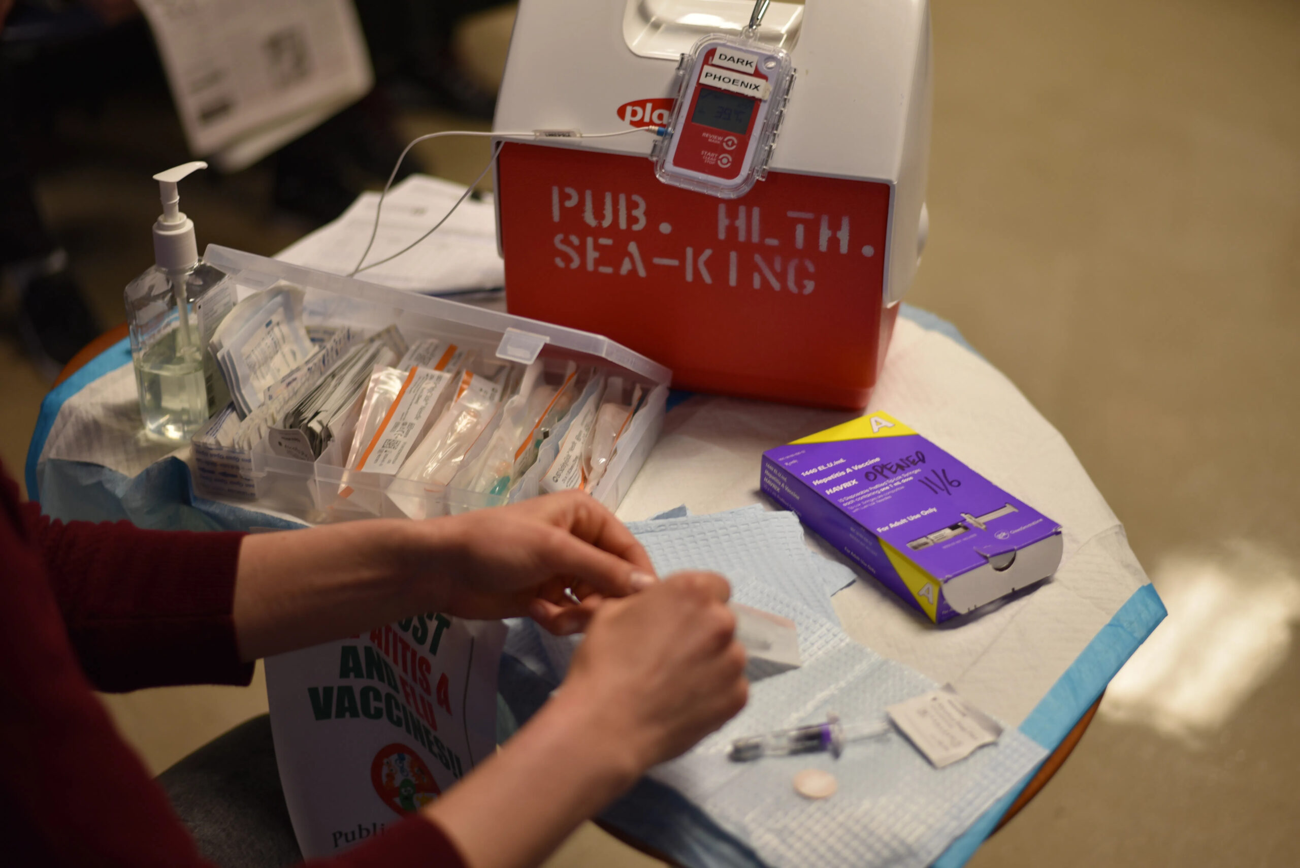 Supplies at a public health vaccine clinic