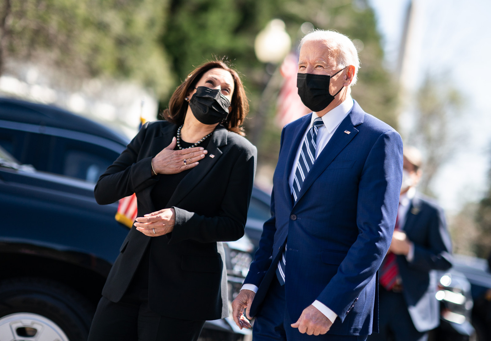 Joe Biden and Kamala Harris walking