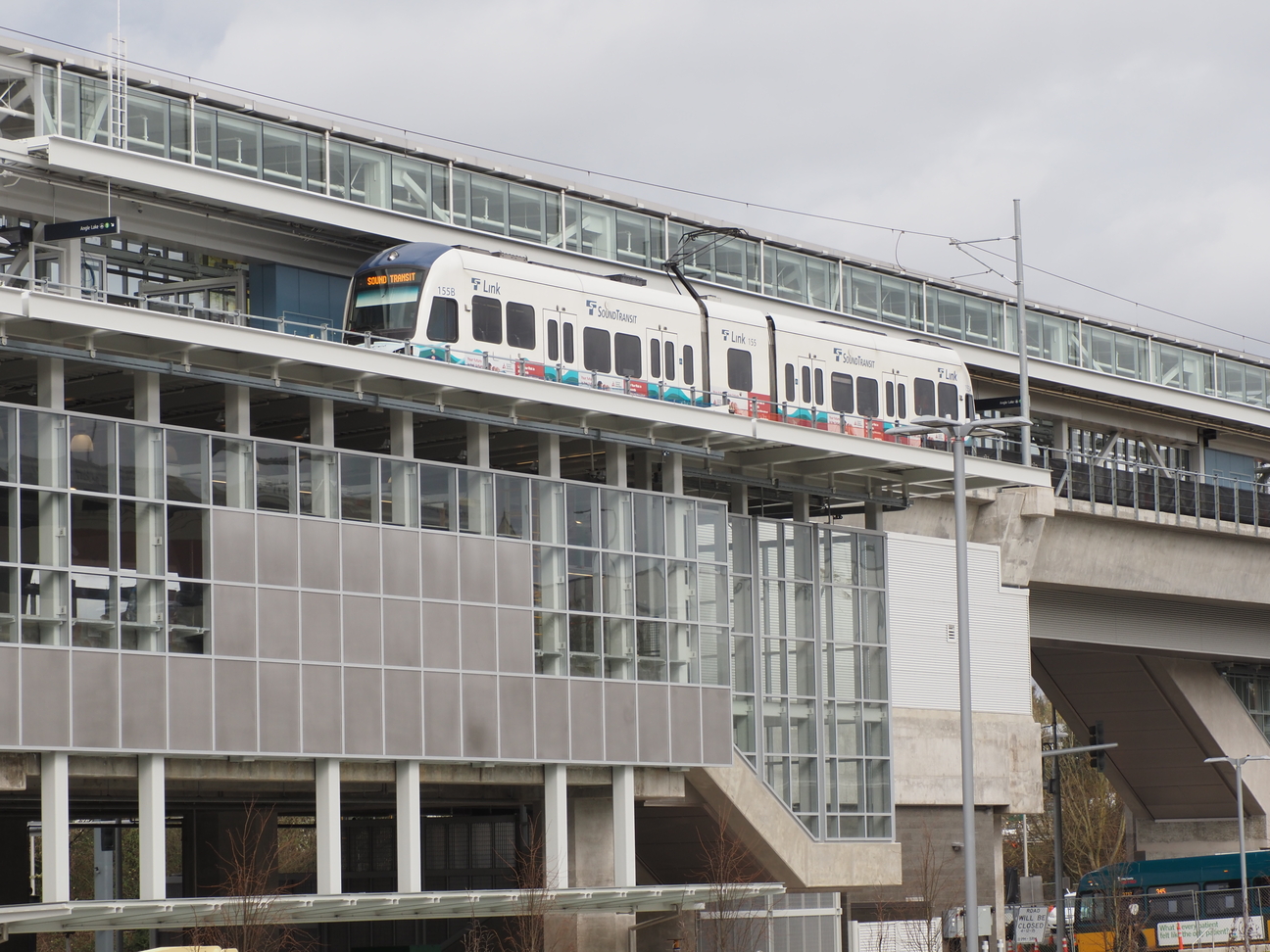 A test train at the new Northgate Link light rail station