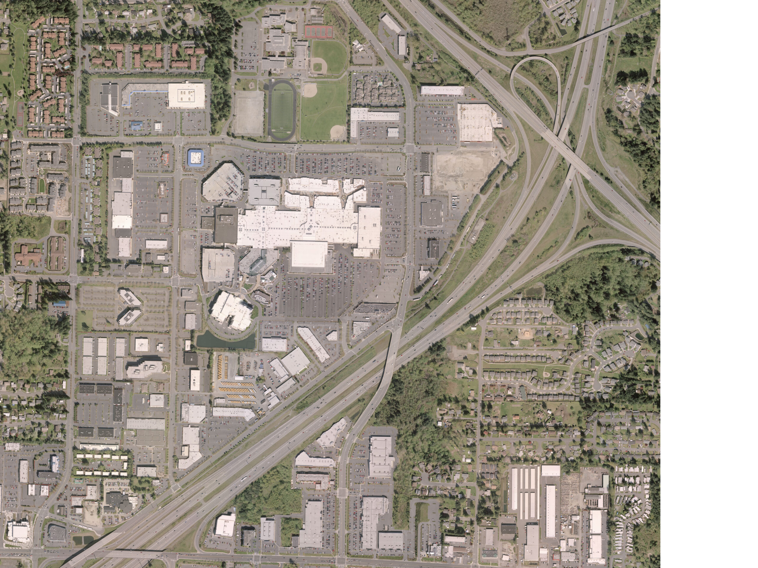 Aerial view of I-5/I-405 interchange in Lynnwood