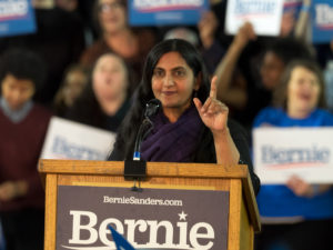 Kshama Sawant speaks at a rally for Bernie Sanders