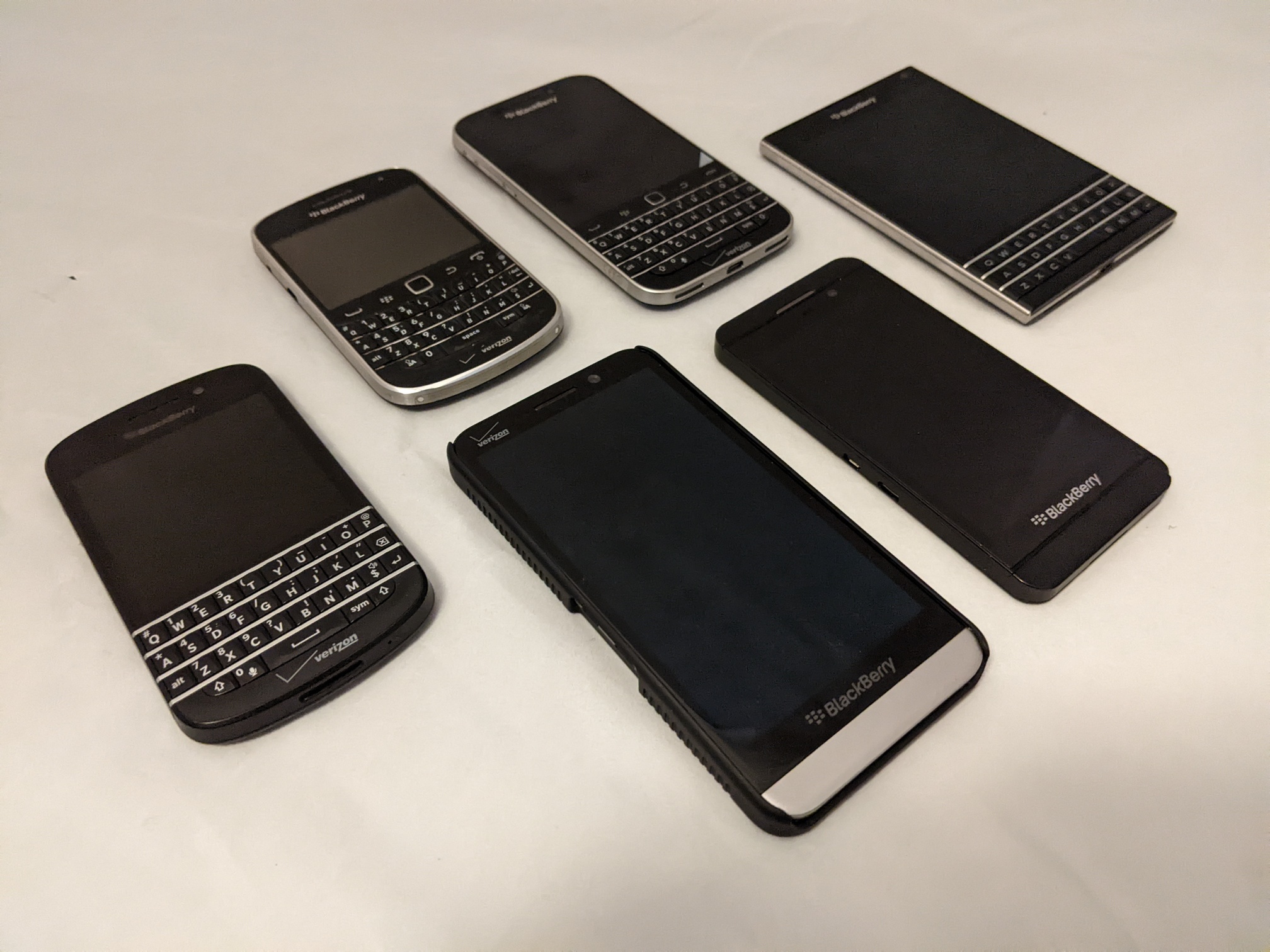 A collection of BlackBerry devices