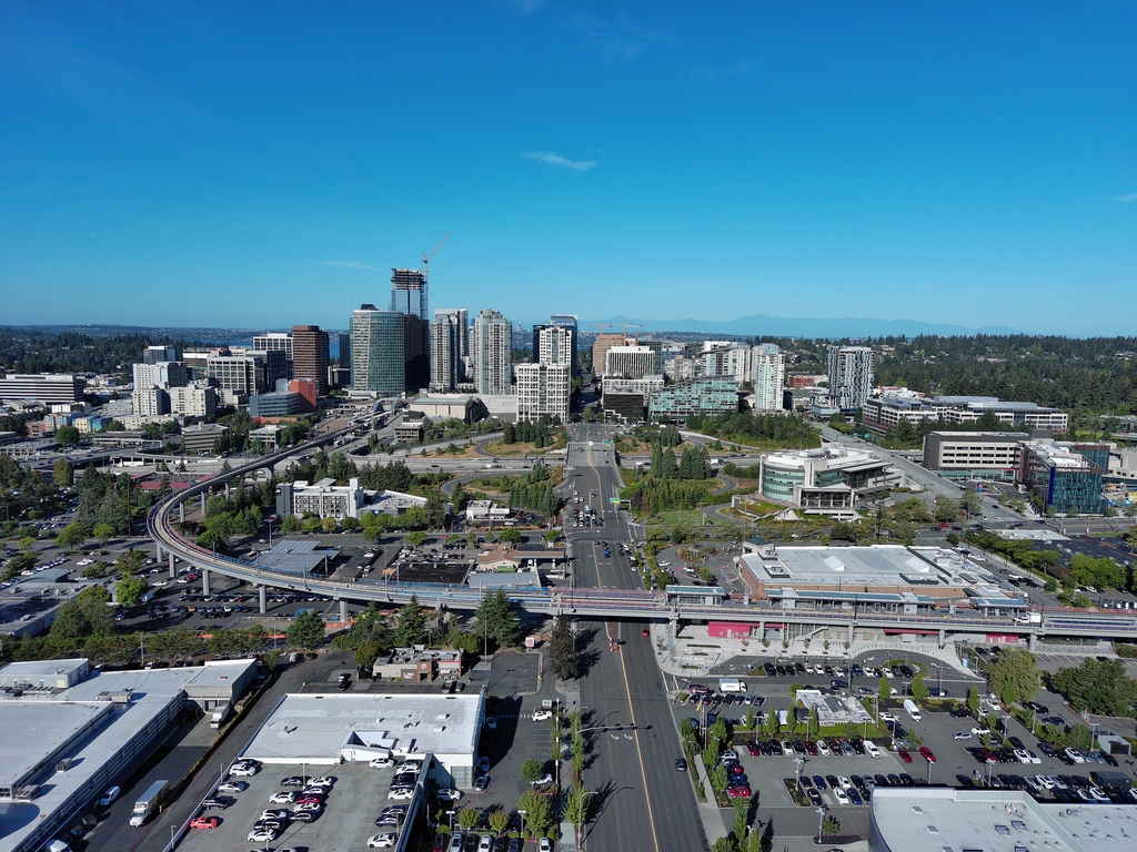An aerial view of Downtown Bellevue, taken in late summer 2022